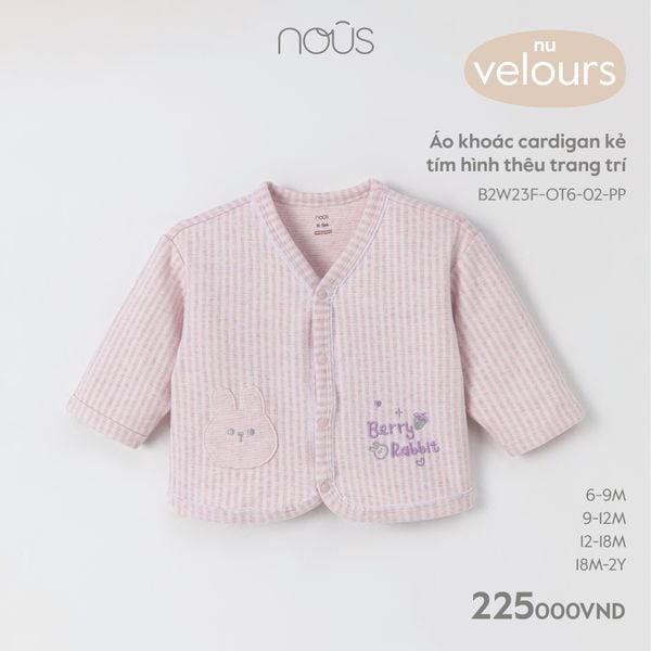  Áo khoác cardigan kẻ tím hình thêu trang trí 